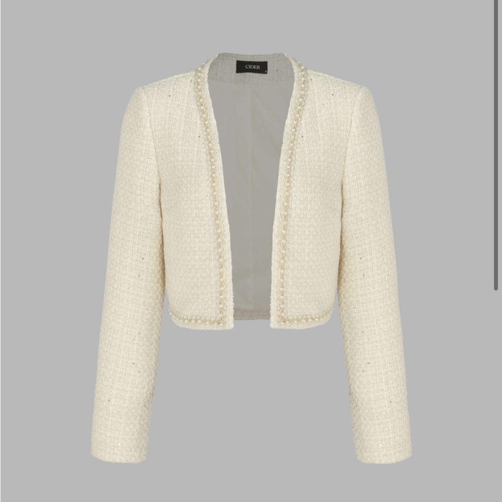 Solid Tweed Faux Pearl blazer jacket